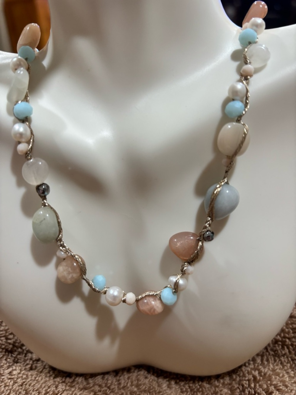 Real pearl and Pastel Multi-Stone Beaded Necklace